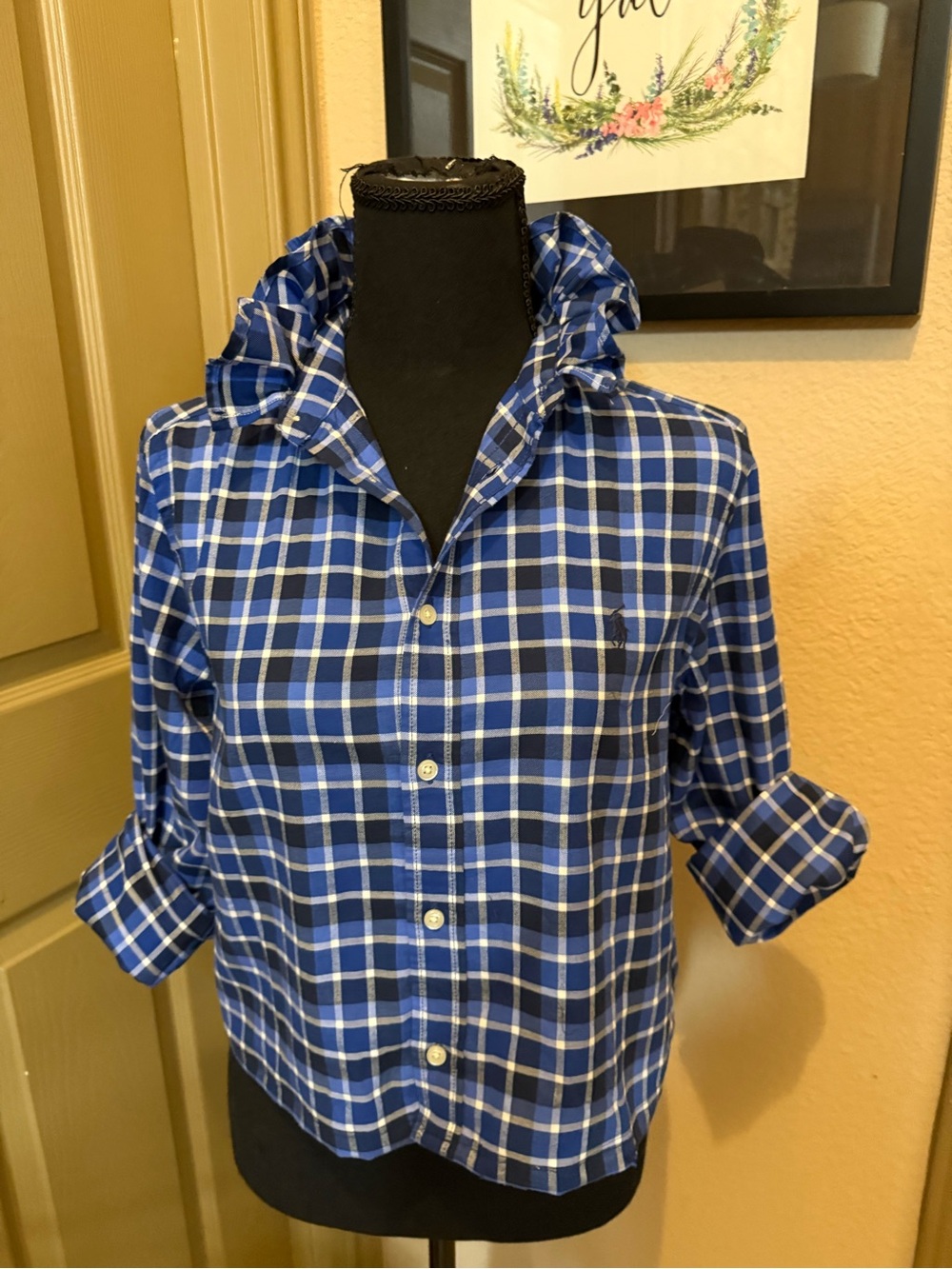 Ralph Lauren Upcycled Blue Plaid Button-Up Shirt. Woman’s XS/S - Picture 3 of 10